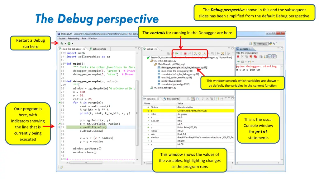 the debug perspective shown in this