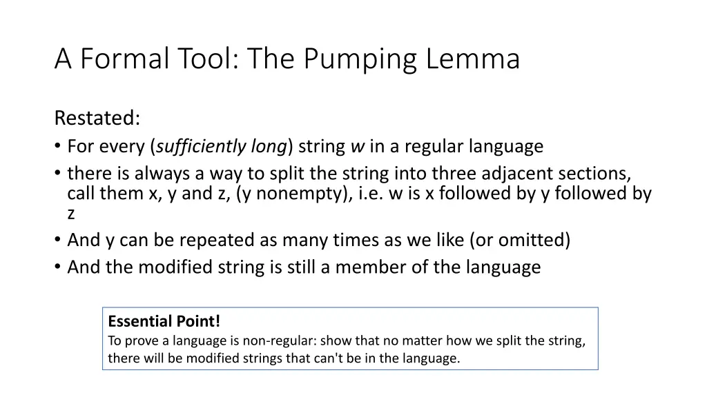 a formal tool the pumping lemma 1