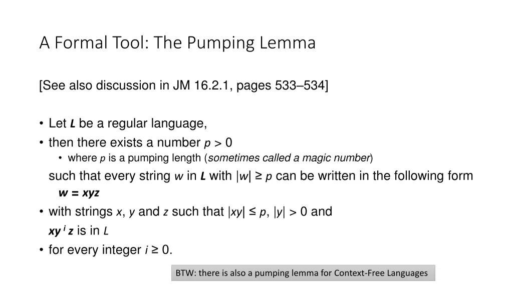 a formal tool the pumping lemma