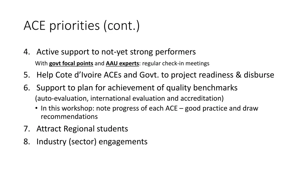 ace priorities cont