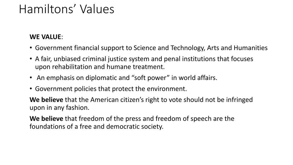 hamiltons values 1