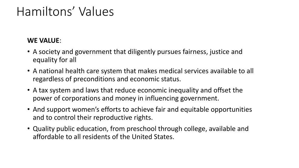 hamiltons values