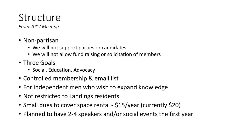 structure from 2017 meeting