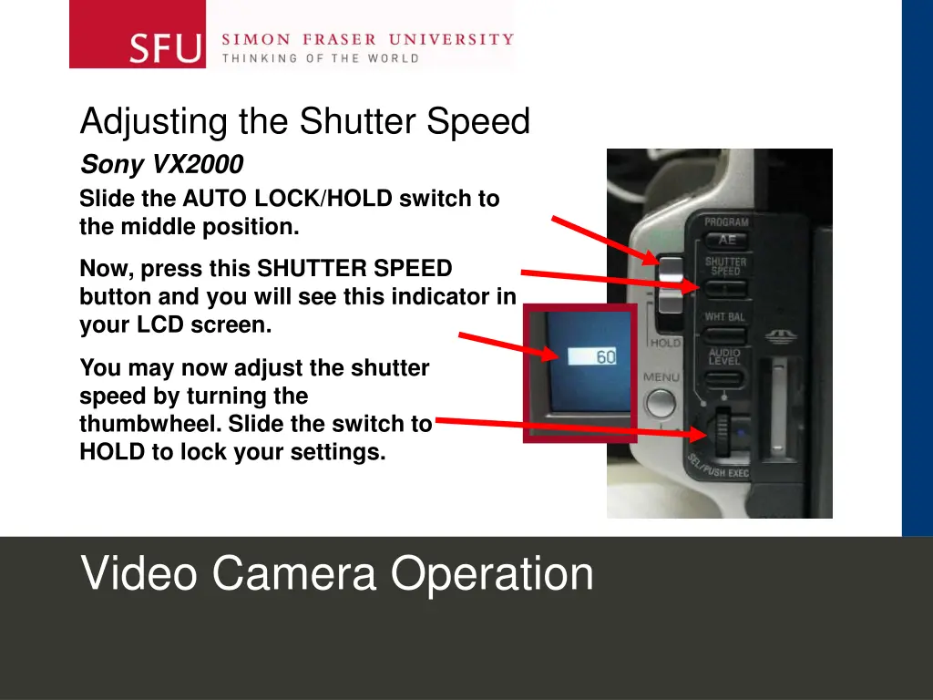 adjusting the shutter speed sony vx2000 slide