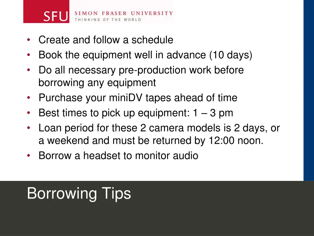 create and follow a schedule book the equipment