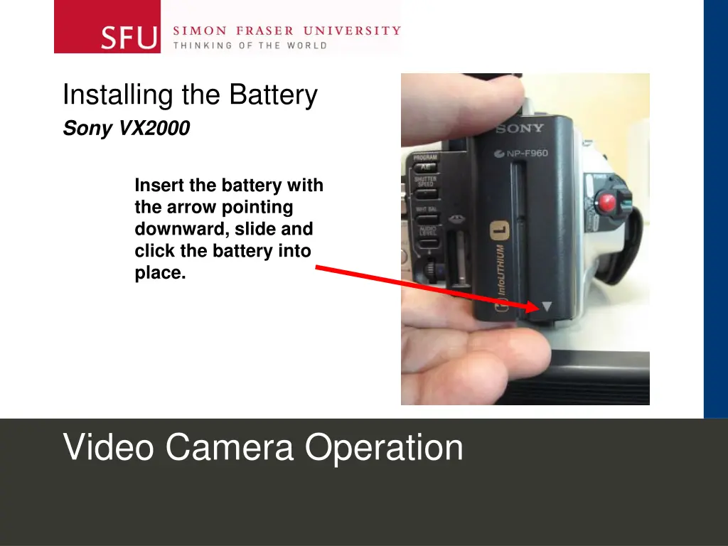 installing the battery sony vx2000