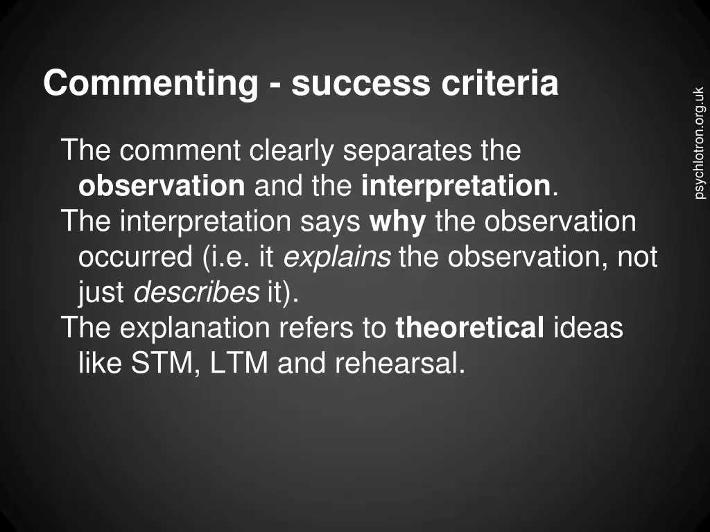 commenting success criteria