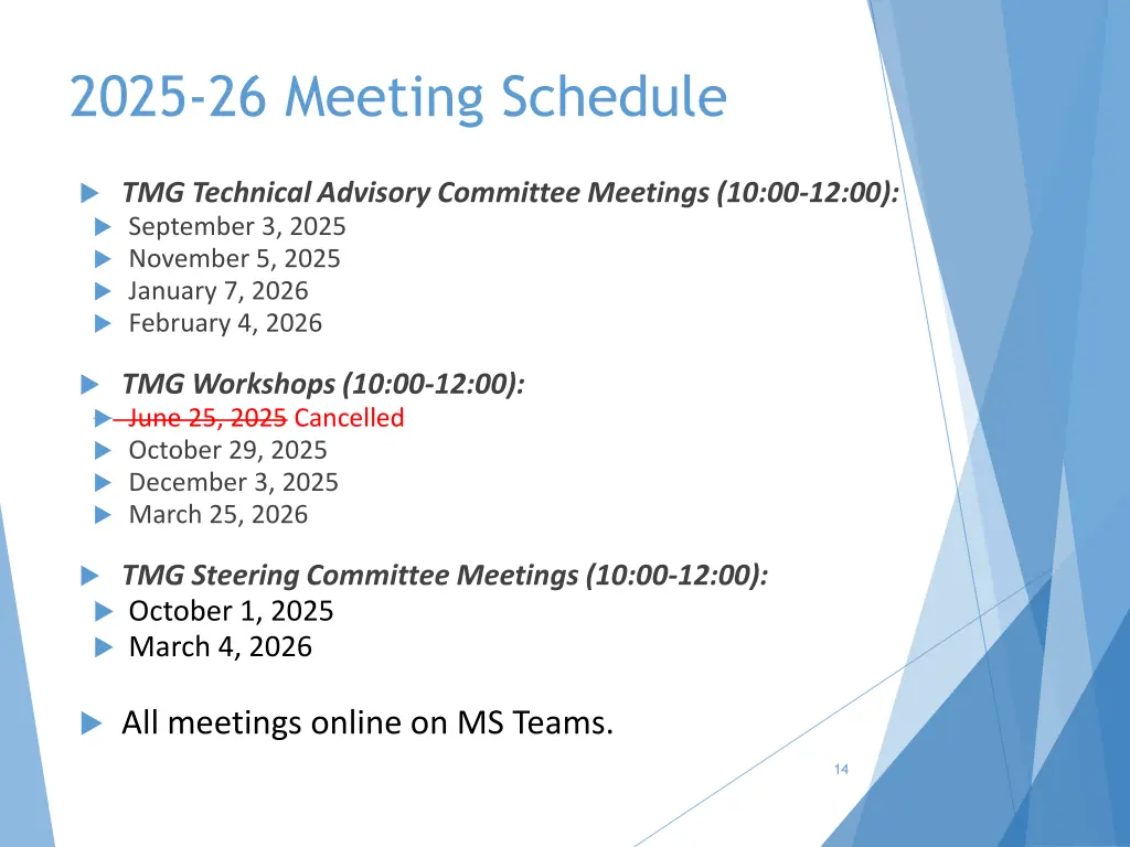 2025 26 meeting schedule