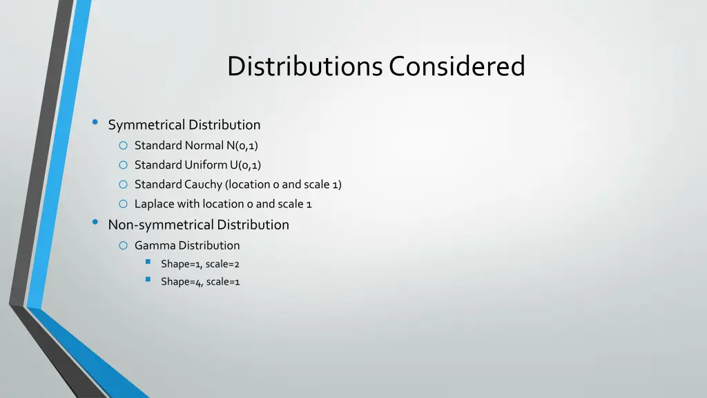 distributions considered