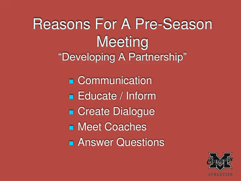 reasons for a pre season meeting developing