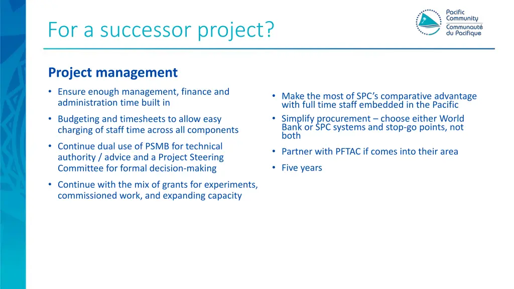 for a successor project 1