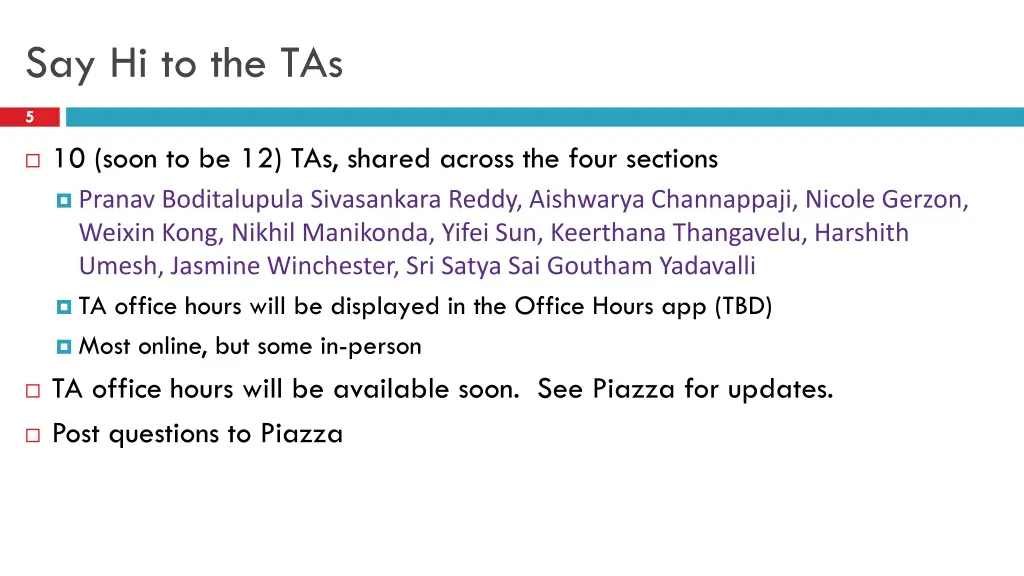 say hi to the tas
