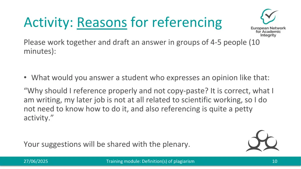 activity reasons for referencing 1