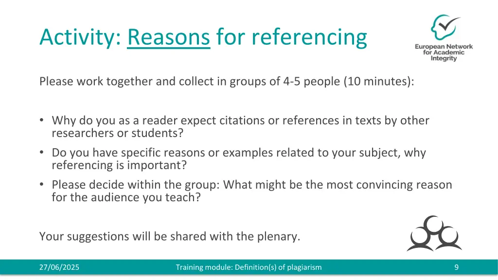 activity reasons for referencing