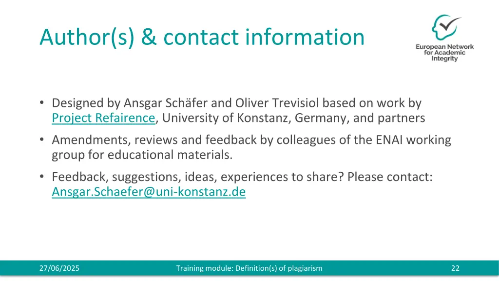author s contact information