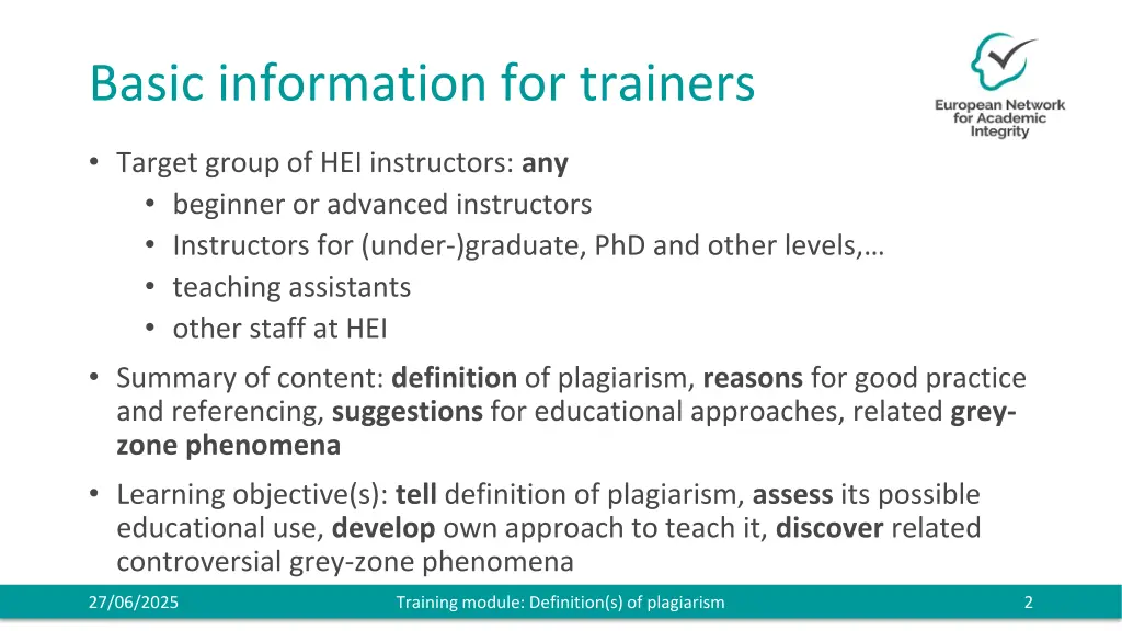 basic information for trainers