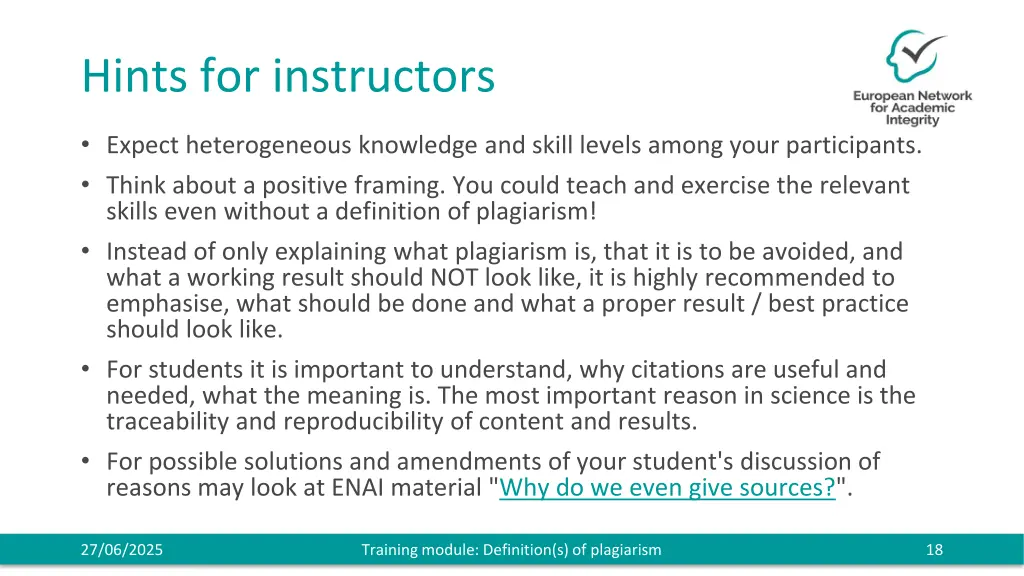 hints for instructors