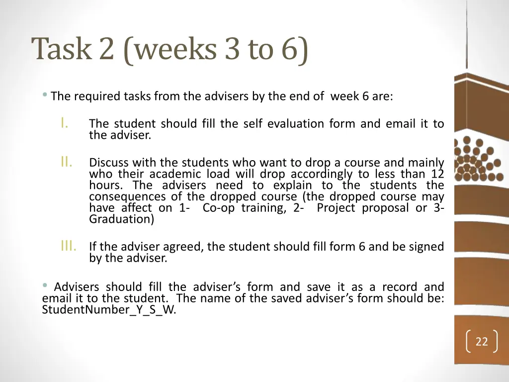 task 2 weeks 3 to 6