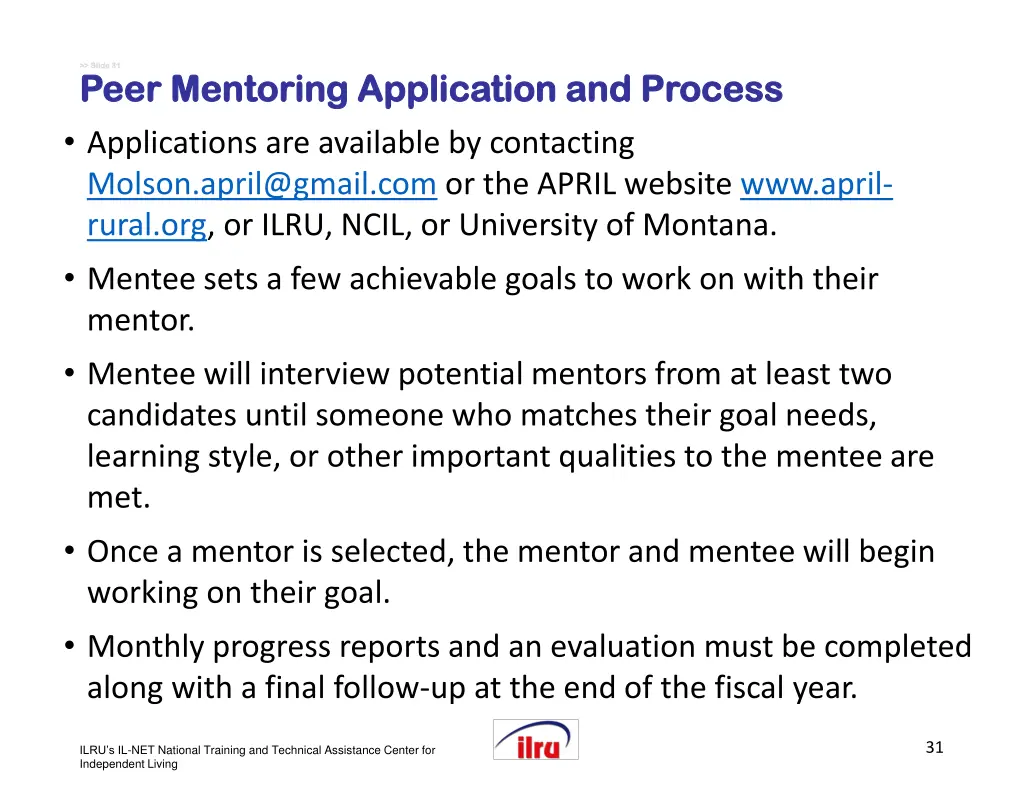 slide slide 31 peer mentoring application