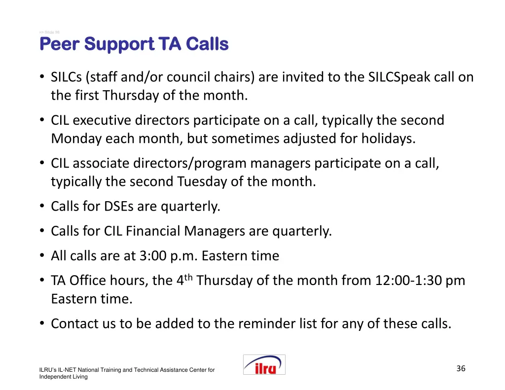 slide slide 36 peer support ta calls peer support
