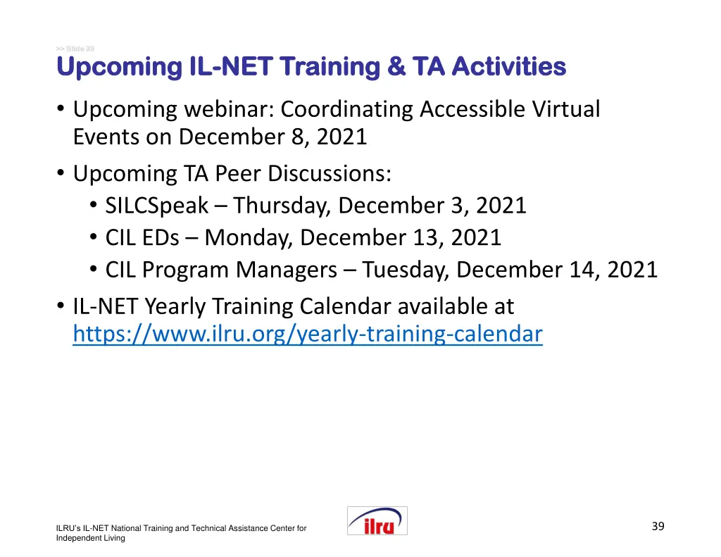 slide slide 39 upcoming il upcoming