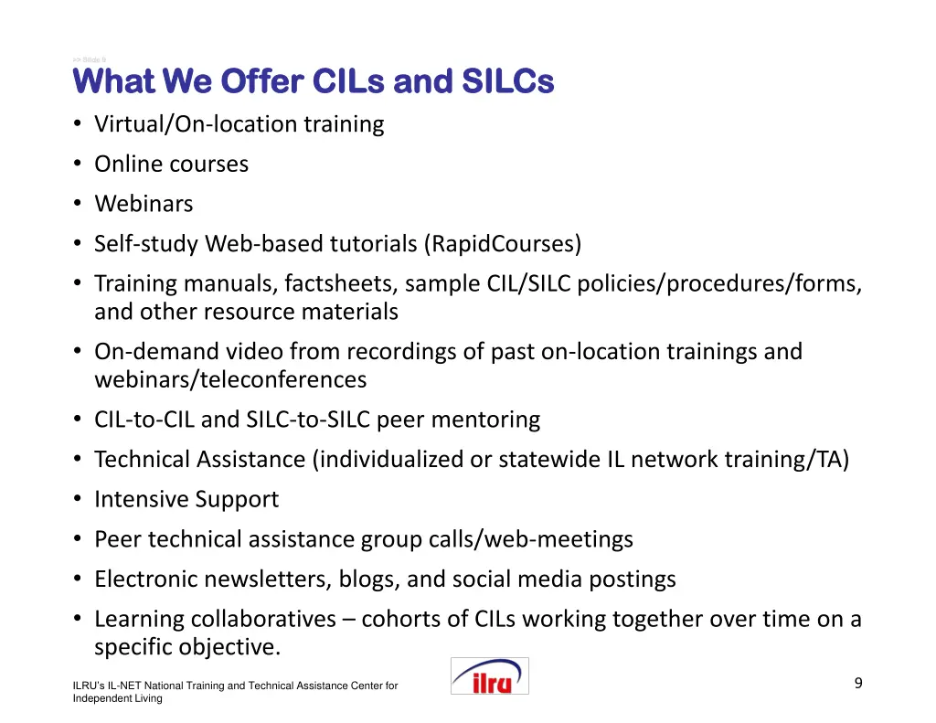 slide slide 9 9 what we offer what we offer cils