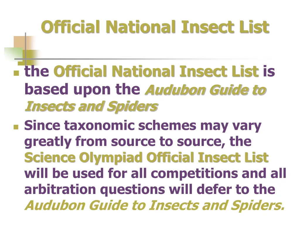 official national insect list