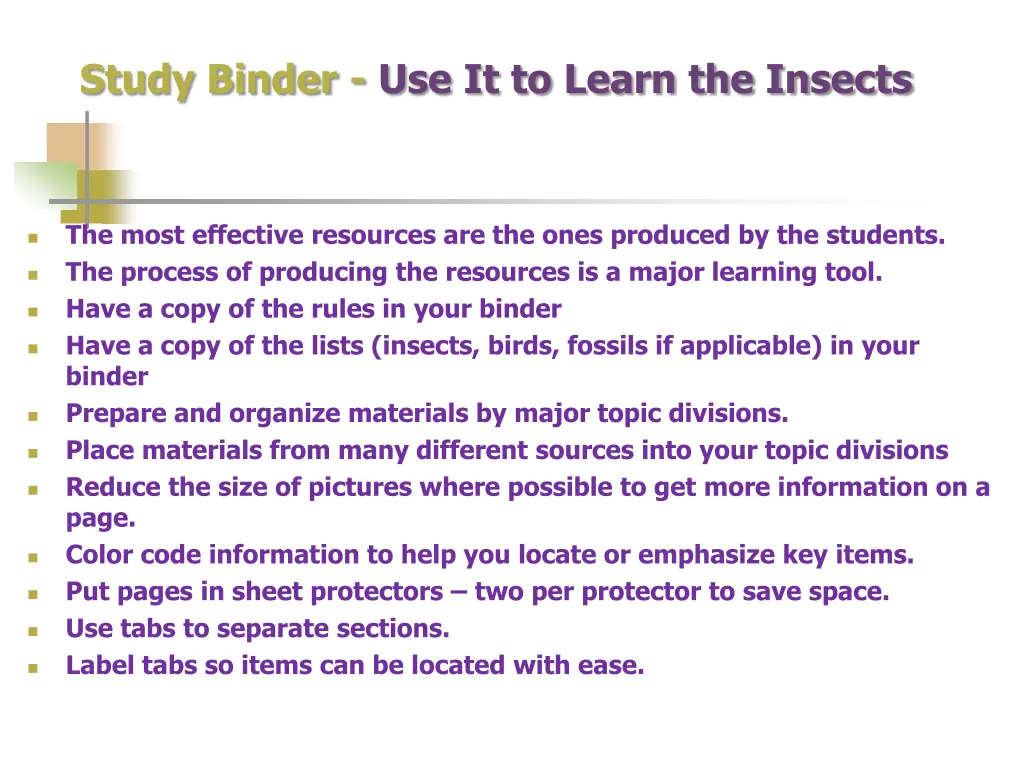 study binder use it to learn the insects