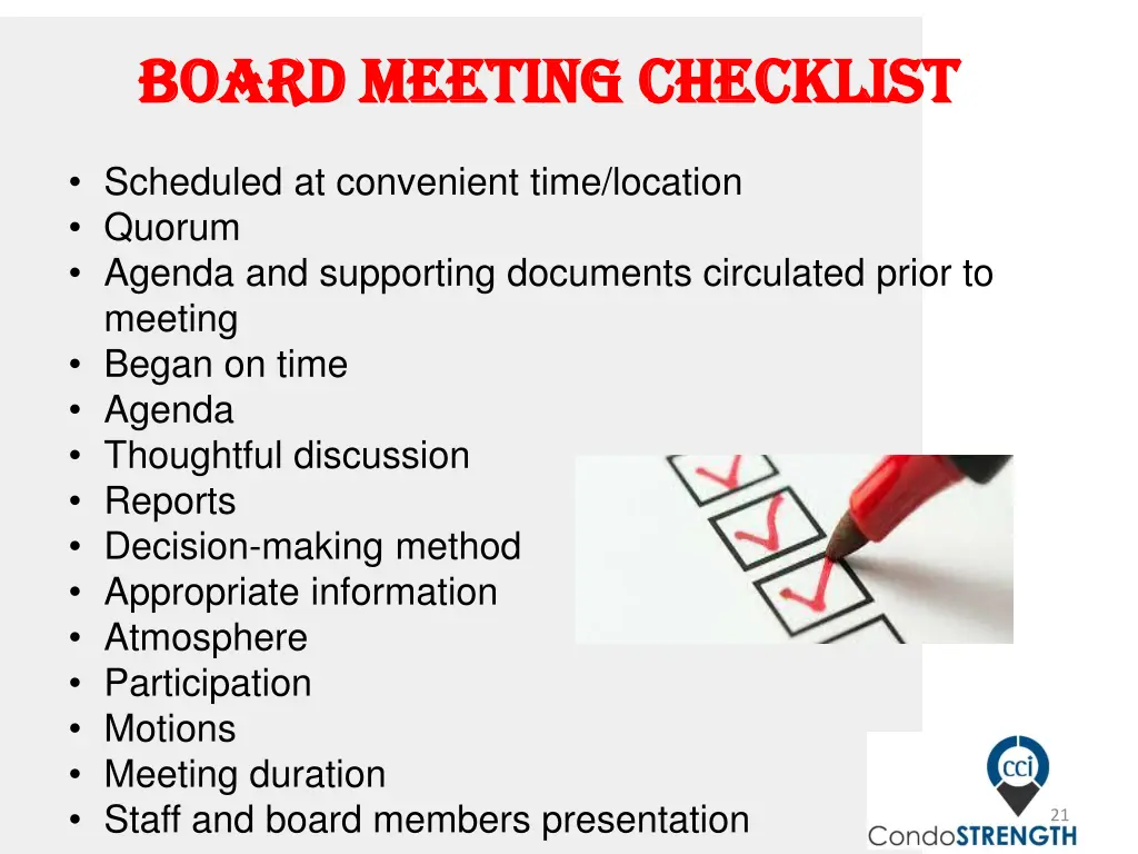 b board oard meeting checklist meeting checklist