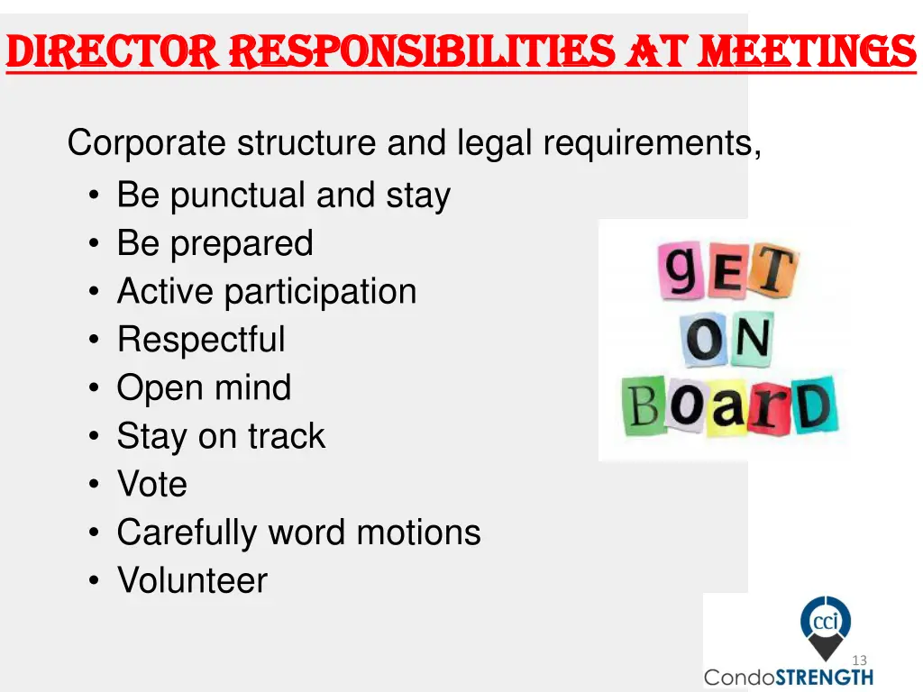 director responsibilities at meetings director
