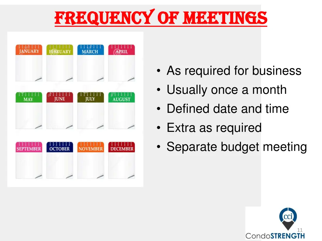 f frequency requency of meetings of meetings