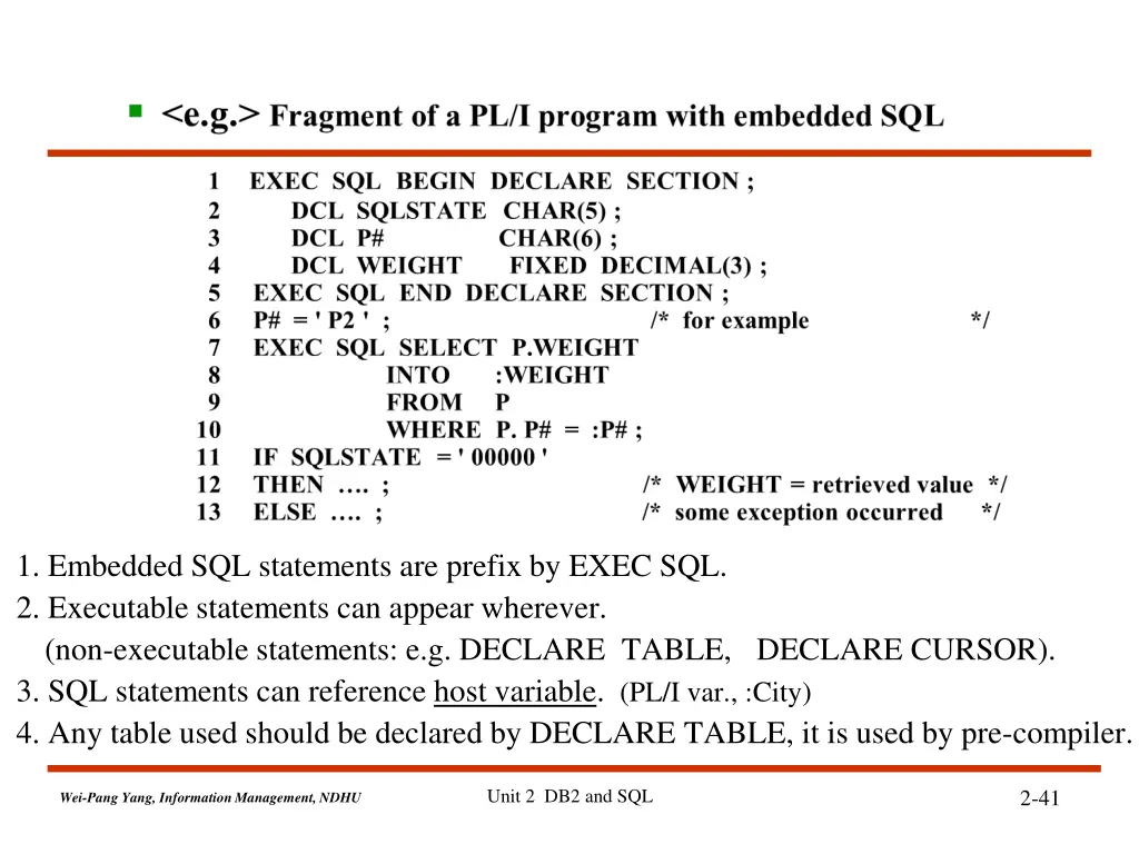 1 embedded sql statements are prefix by exec