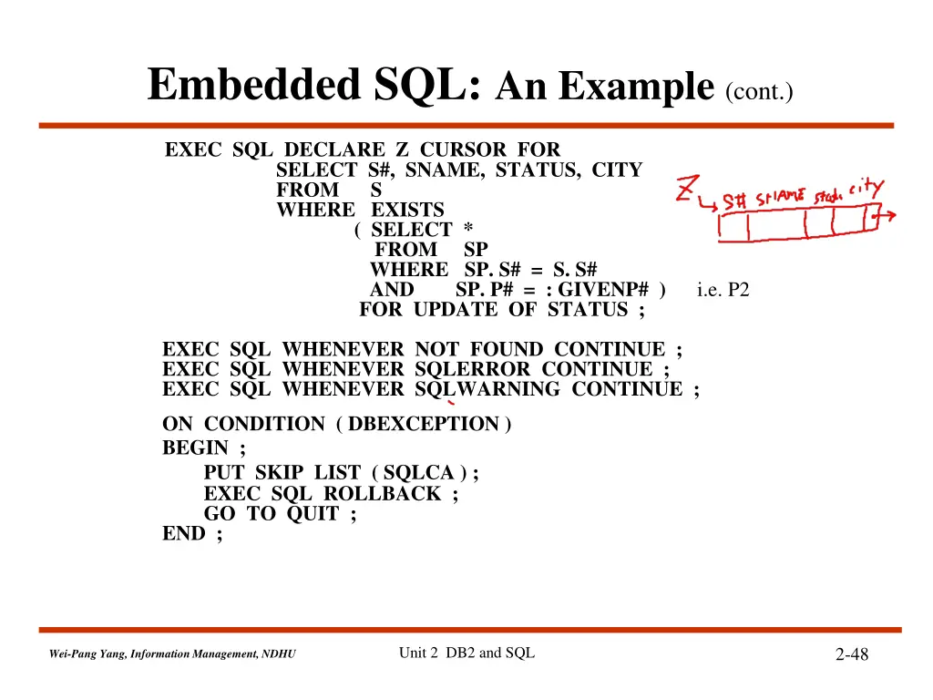 embedded sql an example cont 1