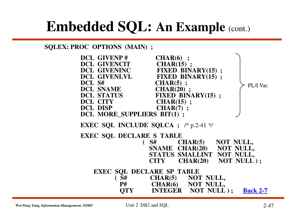 embedded sql an example cont