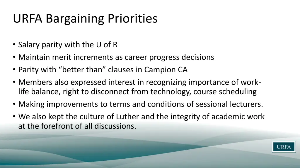 urfa bargaining priorities