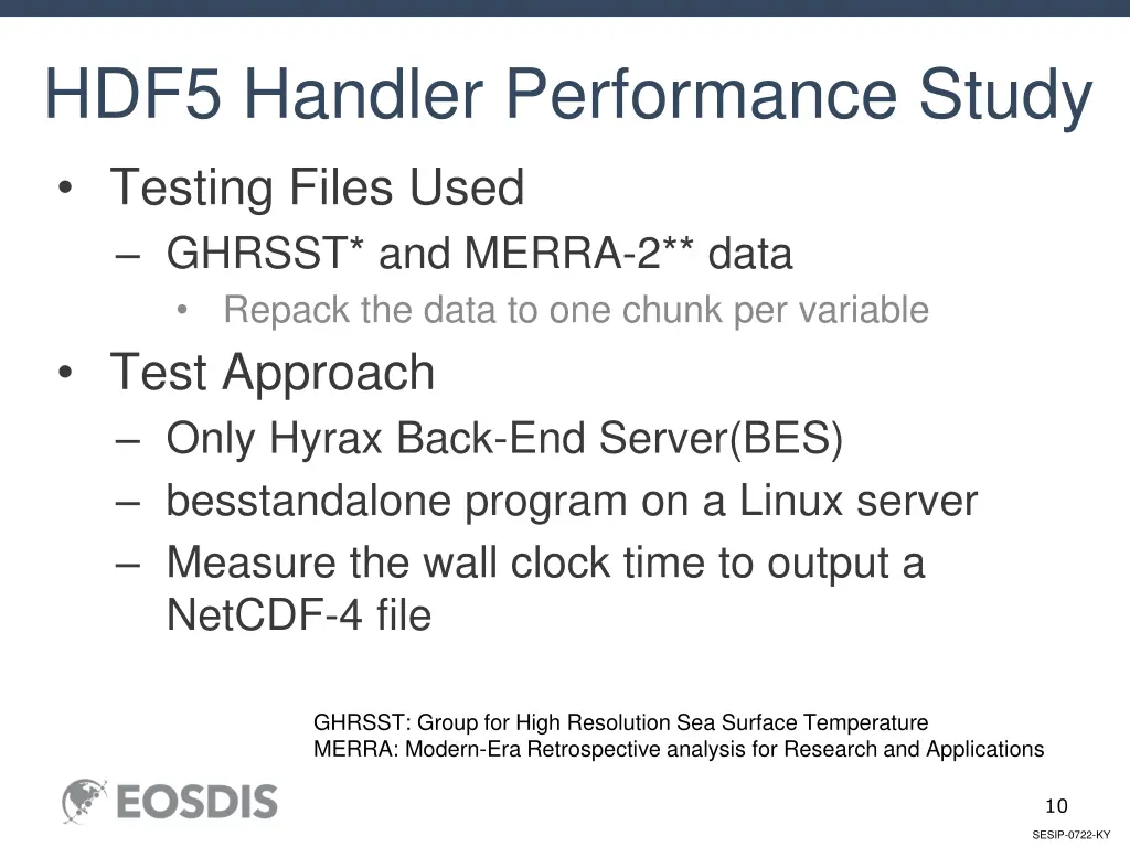 hdf5 handler performance study testing files used