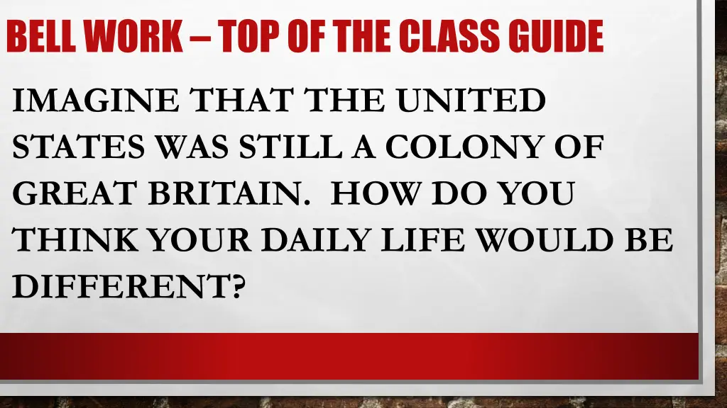 bell work top of the class guide