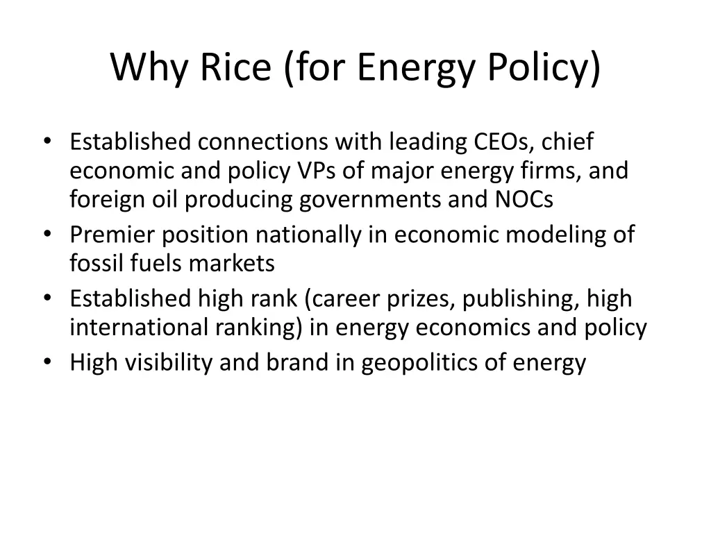 why rice for energy policy