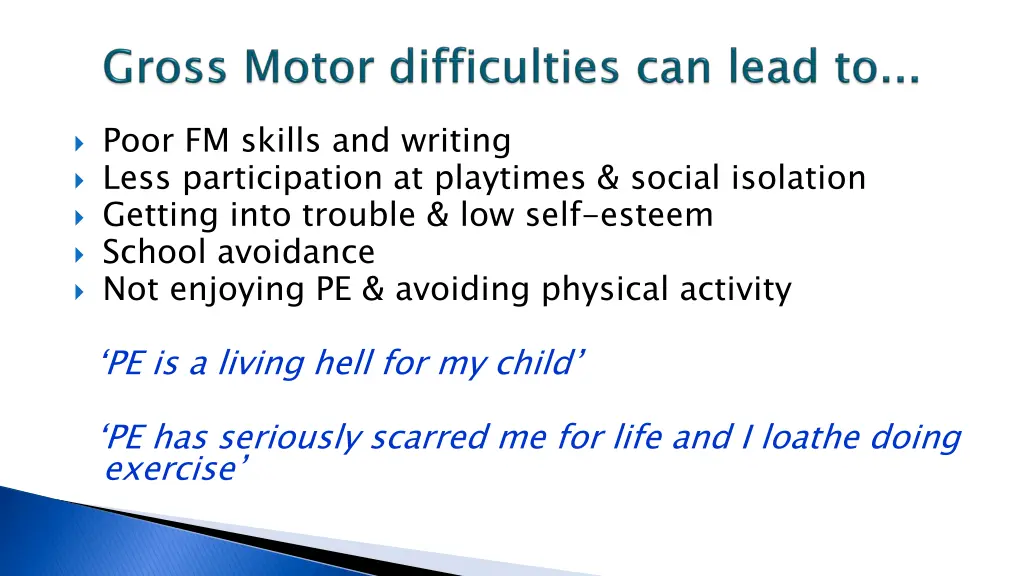 poor fm skills and writing less participation