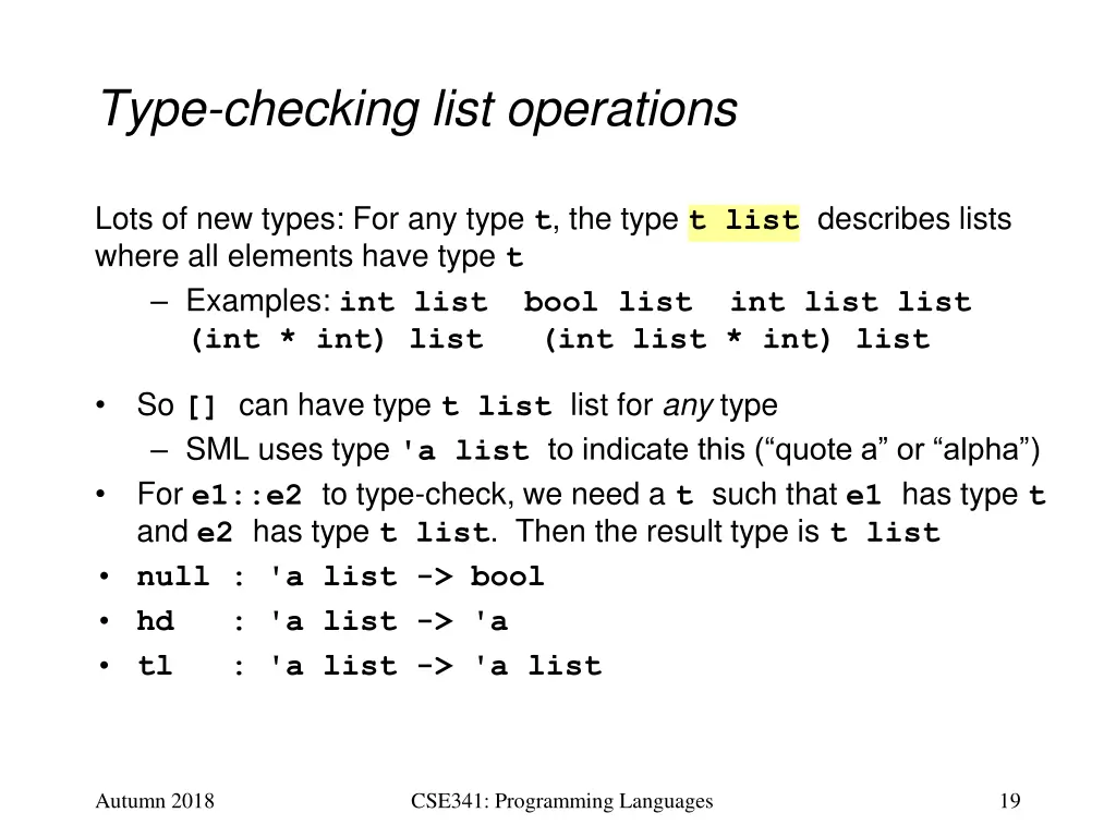 type checking list operations