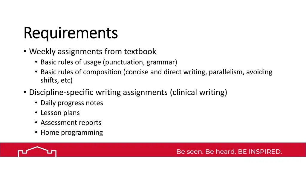 requirements requirements weekly assignments from