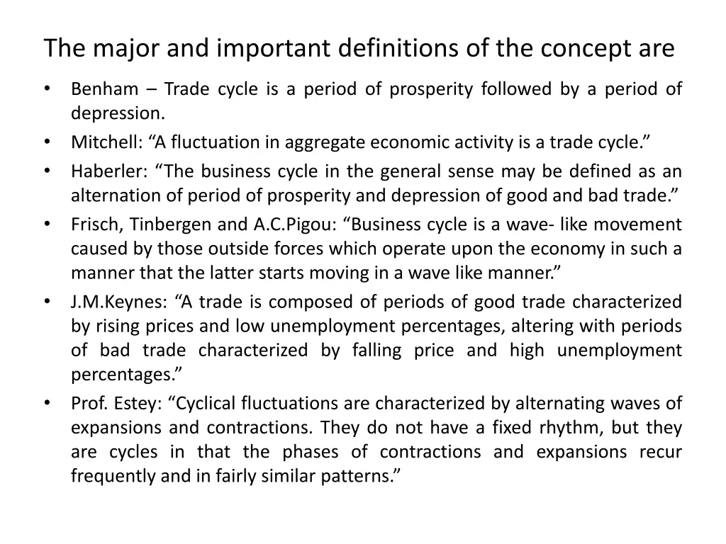 the major and important definitions