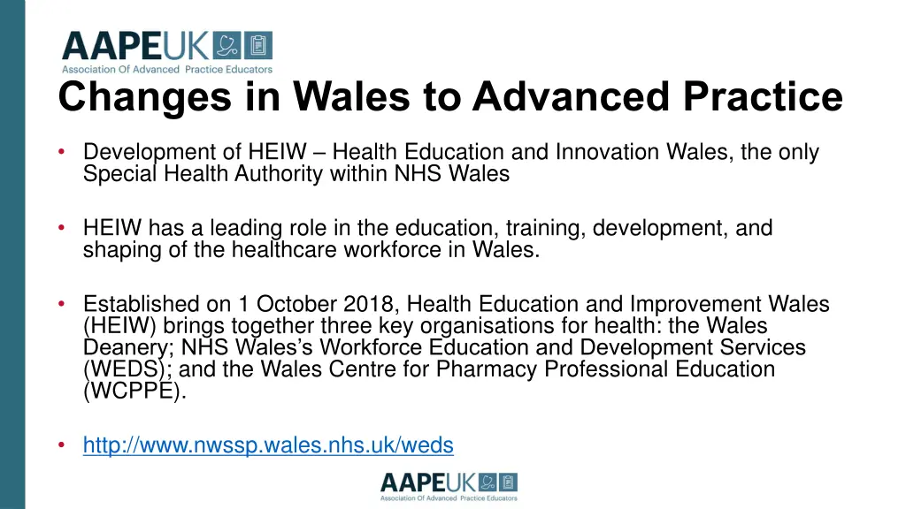 changes in wales to advanced practice