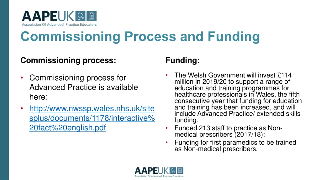 commissioning process and funding