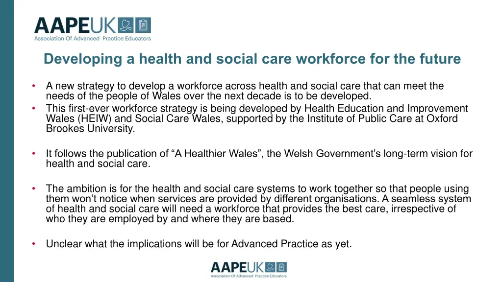 developing a health and social care workforce