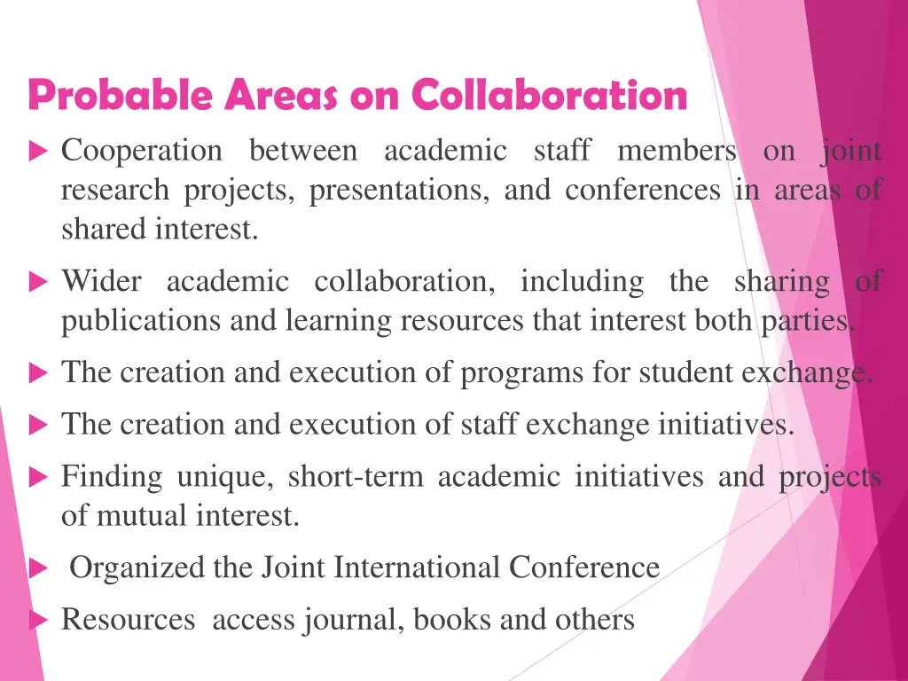 probable areas on collaboration cooperation