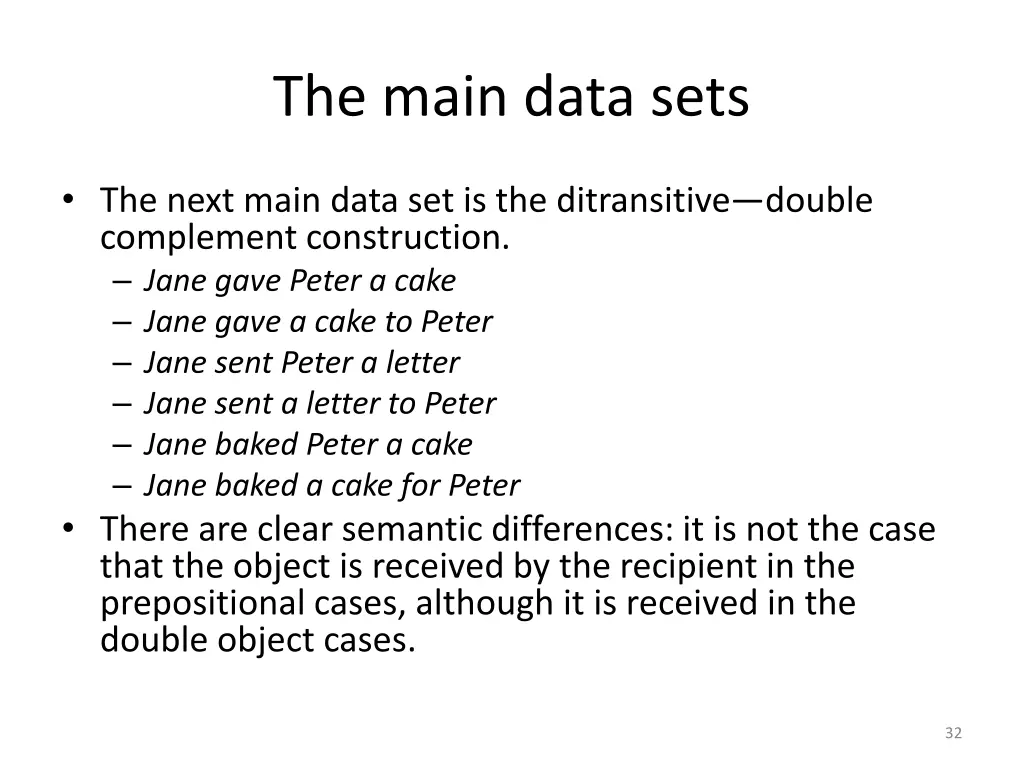 the main data sets 1