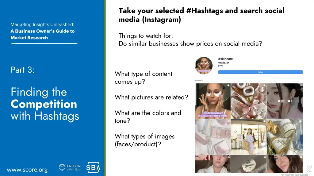 take your selected hashtags and search social