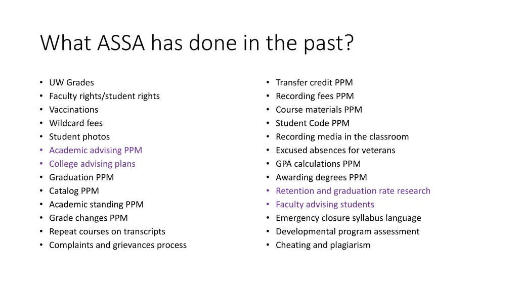 what assa has done in the past
