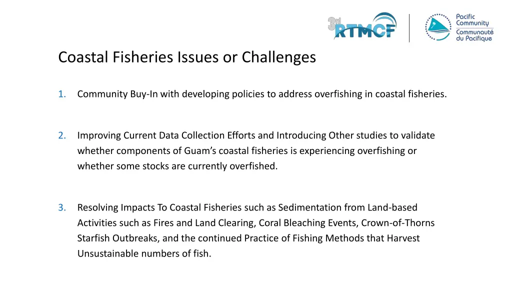 coastal fisheries issues or challenges